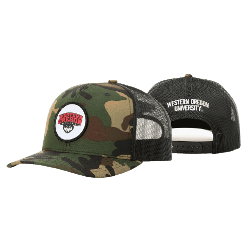 camo hat with patch and embroidery