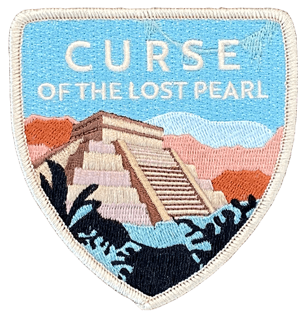 custom embroidered patch shield with curse of the lost pearl